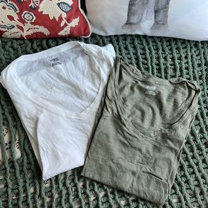 VS PINK t-shirt bundle: 2 v-neck tees! Olive green & white